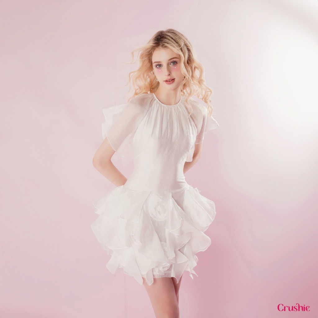 Váy đầm dự tiệc Crushie dáng ngắn cổ tròn phối bèo - độc quyền Crushie Linda Dress