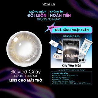 Kính áp tròng VIVIMOON EYECONIC lens cận cho mắt thở màu xám baby Slayed Gray, giãn tròng to 14.5mm, lens 06 tháng