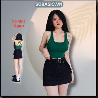 Áo croptop sát nách cổ vuông có mút ngực Sobasic kiểu 2 dây bảng to hở lưng gợi cảm nữ tính