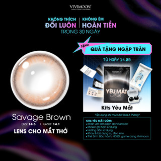 Kính áp tròng VIVIMOON EYECONIC lens cận cho mắt thở màu nâu baby Savage Brown, giãn tròng to 14.5mm, hạn dùng 06 tháng