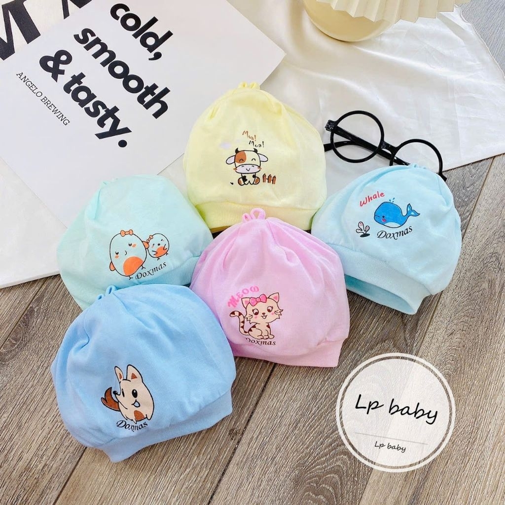 Mũ Chụp Cotton Mềm in Hình Cho Bé Sơ Sinh loại đẹp