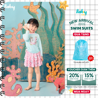[TẶNG TÚI] Bộ đồ bơi bé gái ILABY bộ bơi Mermaid Pony chất liệu thun lạnh gồm áo dài tay kèm chân váy [3138]