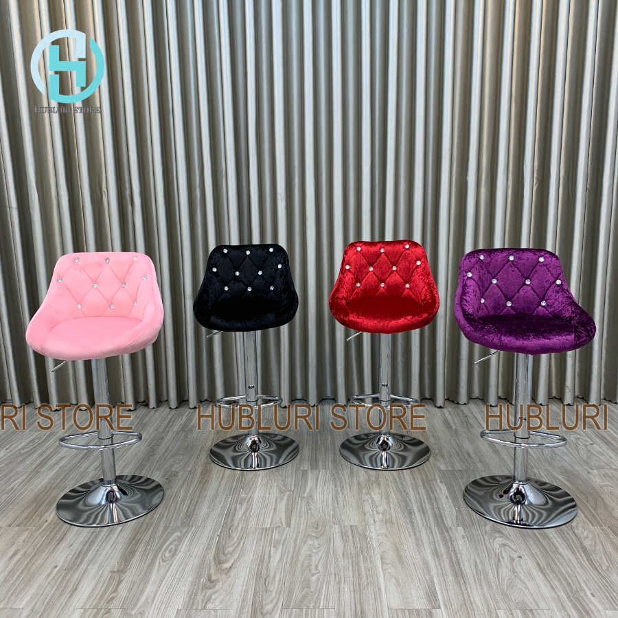 Ghế Makeup, Ghế Livstream Mẫu Nỉ nhung Chân Bạc Cao 60-80cm