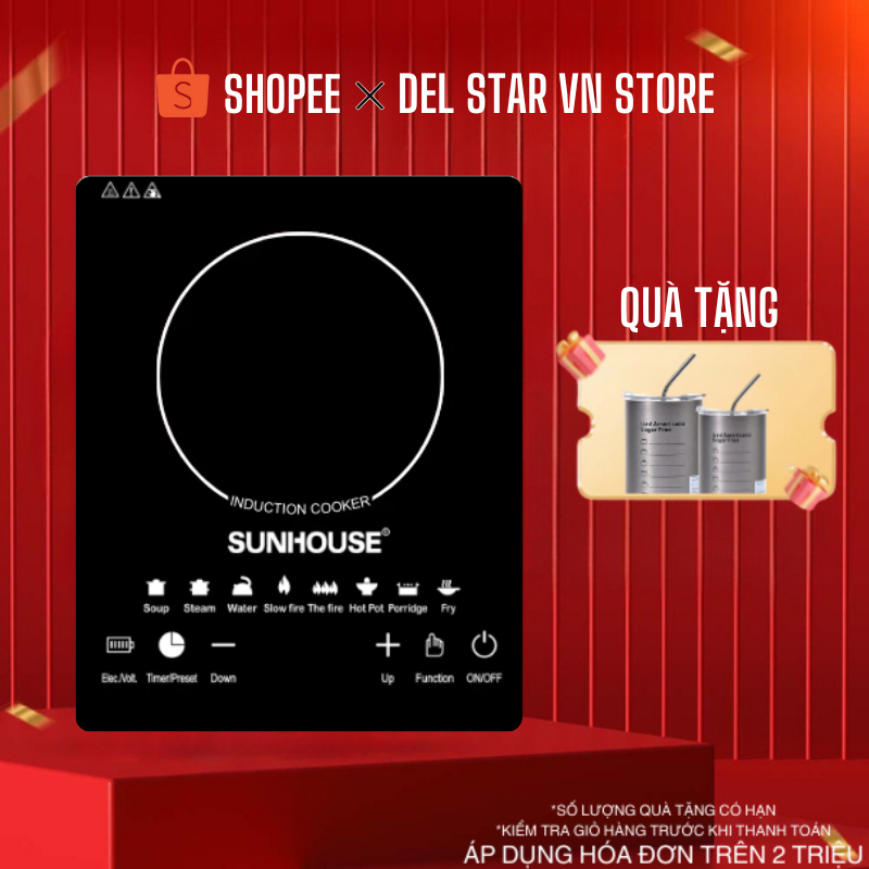 Bếp Từ Sunhouse 2200W – Cảm Ứng Nhạy, Mặt Kính Bền Del Star