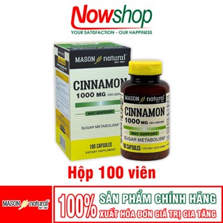 2 Hộp Cinnamon 1000mg Mason Natural 100 viên Quế nguyên chất ổn định đường huyết hỗ trợ tiểu đường