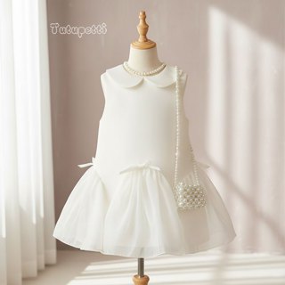 Đầm váy dự tiệc cho bé gái Tutupetti thiết kế cổ yếm thiên thanh dịu dàng