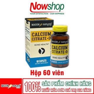 2 Hộp Calcium Citrate + D3 Mason Natural 60 viên canxi hữu cơ tăng chiều cao xương chắc răng khỏe