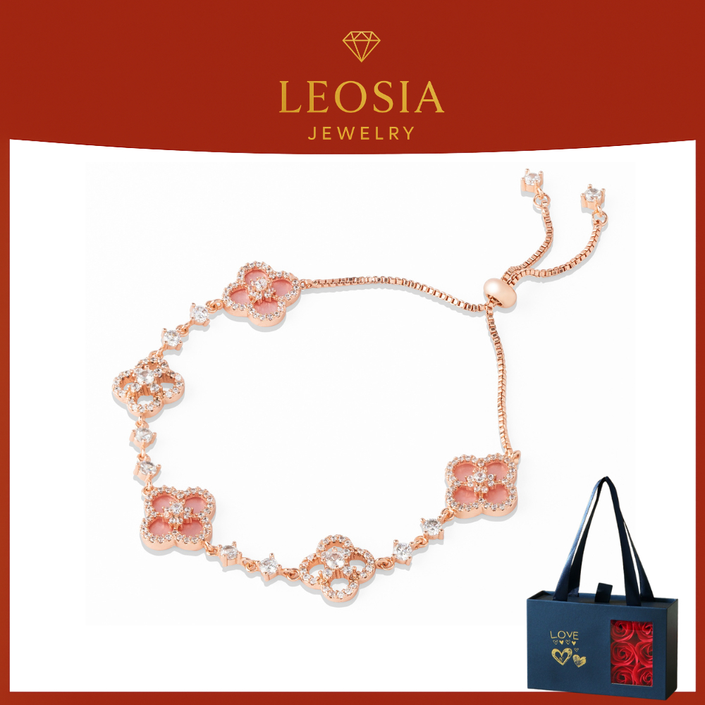 Lắc tay nữ mạ vàng hồng LEOSIA JEWELRY LA32 cỏ 4 lá sang trọng - Làm quà tặng sinh nhật người thân yêu