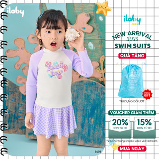 [TẶNG TÚI] Set đồ bơi bé gái ILABY đồ bơi bé gái gồm áo dài tay kèm chân váy chất liệu thun lạnh [3479]