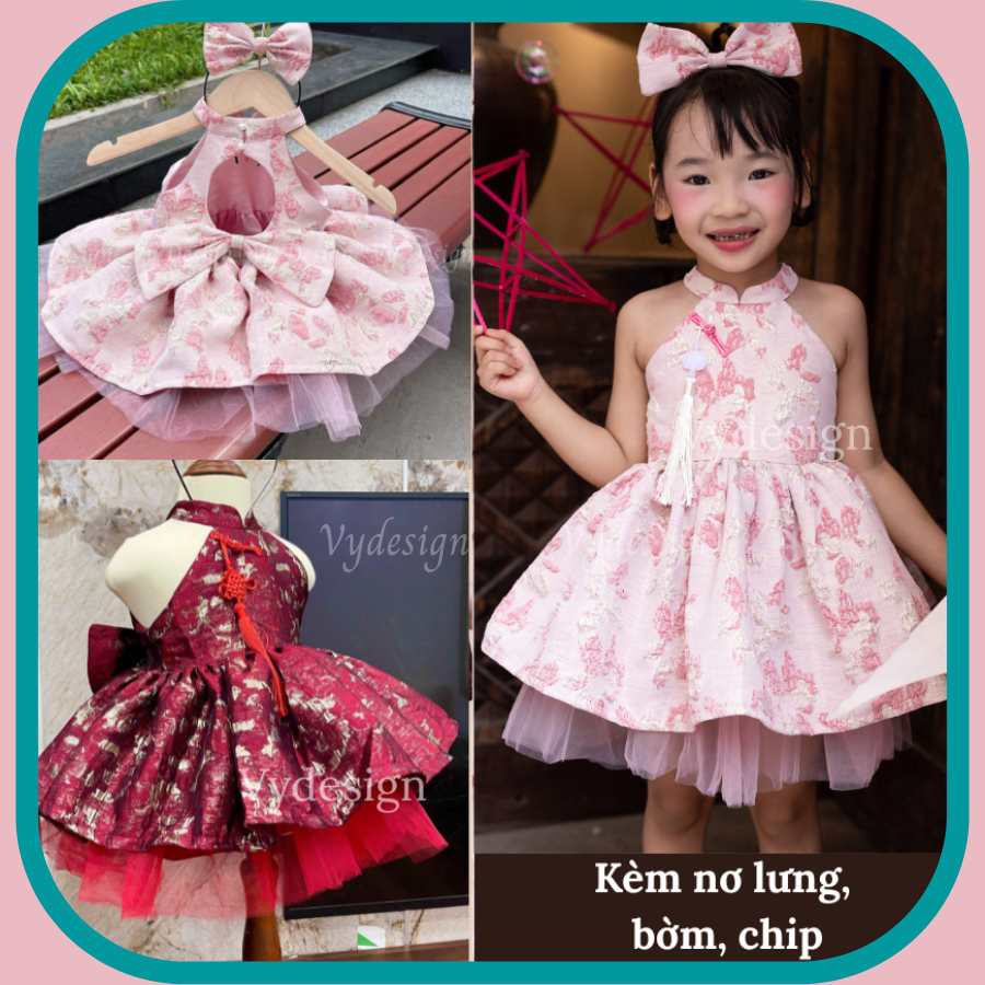 [ẢNH THẬT] VáyCông Chúa Bé Gái VYDESIGN Thiết Kế Cao Cấp, Kèm Phụ Kiện, Yếm Dự Tiệc Cho Bé, Đầm Tết Bé Gái