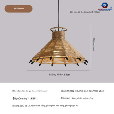 Đèn thả trần dây thừng trang trí nhà hàng quán trà sữa phong cách cổ điển decor phòng ngủ - khách
