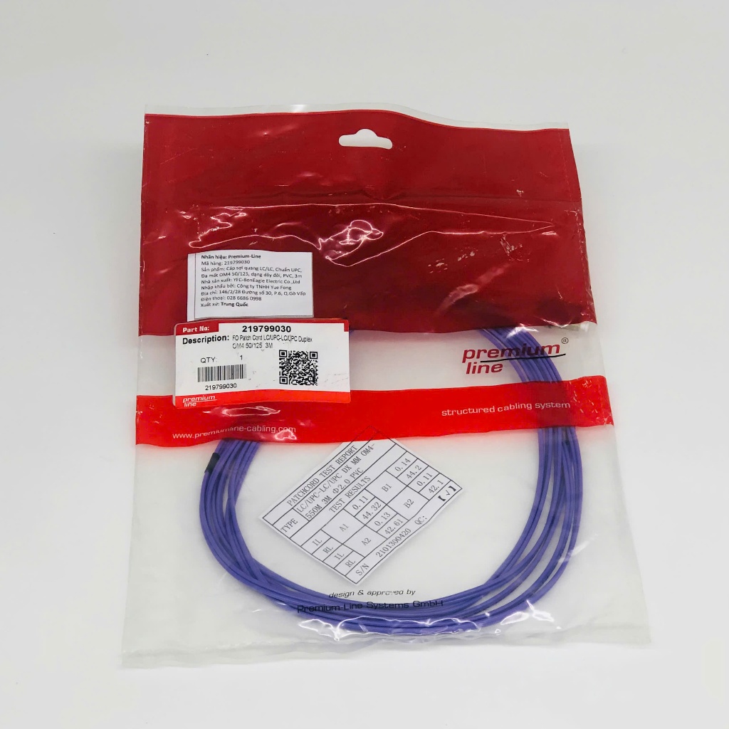 Dây nhảy quang LC/LC, Chuẩn UPC, Đa mốt OM4 50/125, dây đôi, PVC, 3m (Premium-Line)
