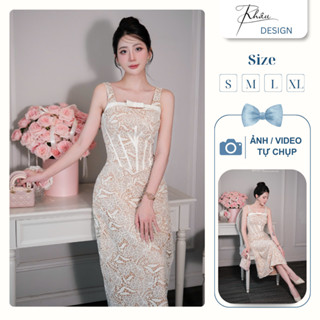  Đầm thiết kế KHÂU Design ren 2 dây gân eo K974 sang chảnh thanh lịch 