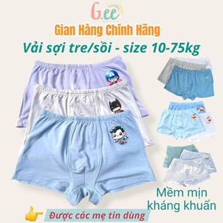 Quần sịp đùi bé trai CHUN NHỎ, set 3 quần lót bé trai sợi tre Gee 10-65kg mềm mịn, co giãn, kháng khuẩn