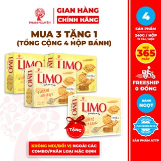   MUA 3 TẶNG 1  Tổng cộng 4 Hộp Bánh giòn Limo Phạm Nguyên 240g | Bánh cracker | Đồ ăn vặt 