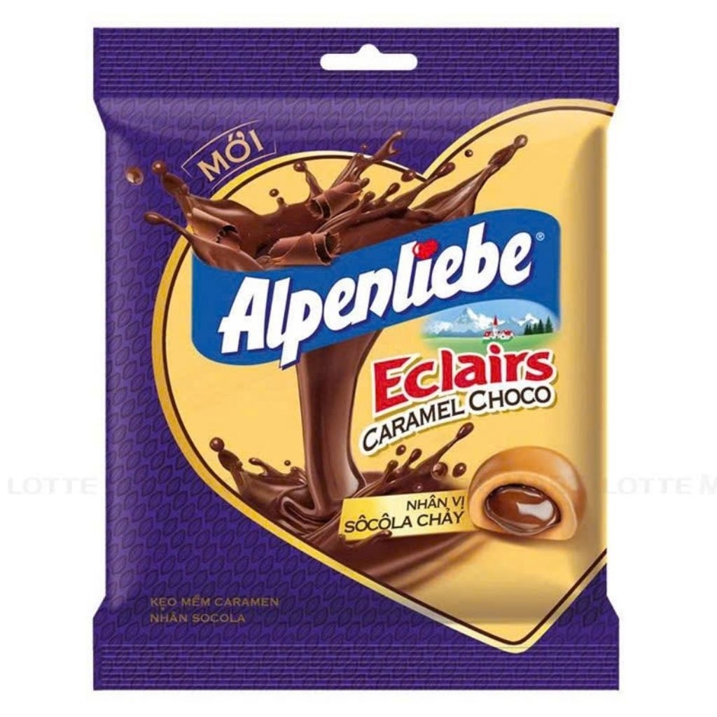 Kẹo Mềm Alpenliebe Eclairs Vị Caramen  Nhân Sô Cô La Gói 63,7g Siêu Ngon