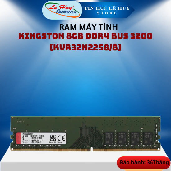 Ram PC Kingston 8GB DDR4 bus 3200 (KVR32N22S8/8) - Hàng Chính Hãng