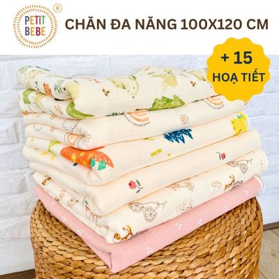 Chăn cho bé muslin 4 lớp 100x120cm PETIT BEBE dùng làm khăn tắm quấn bé che xe đẩy