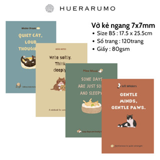 Vở Kẻ Ngang B5 120 Trang HUERARUMO –Bộ sưu tập Minimal Mew – Giấy viết 80gsm, may chỉ.