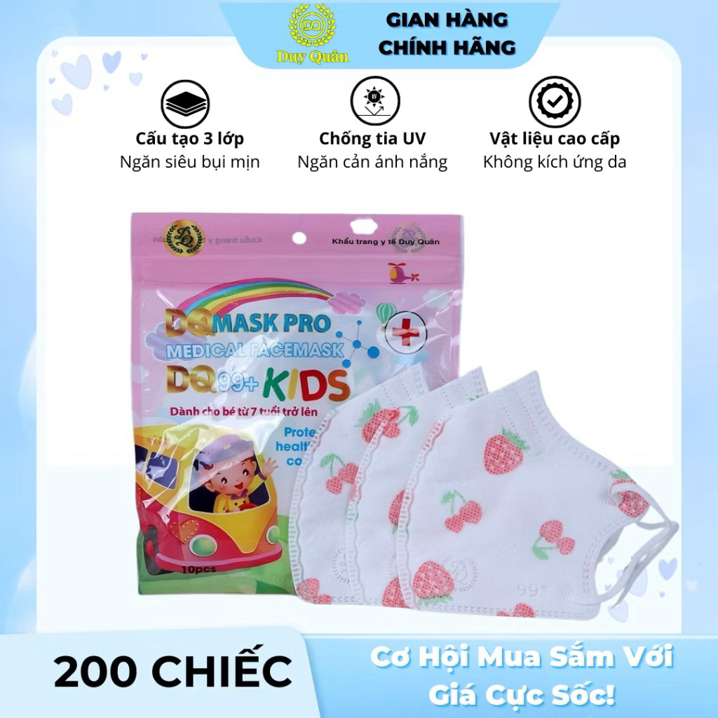 KHẨU TRANG 6D KIDS DUY QUÂN KHÁNG KHUẨN , CHỐNG BỤI MỊN cho bé 6- 12 tuổii