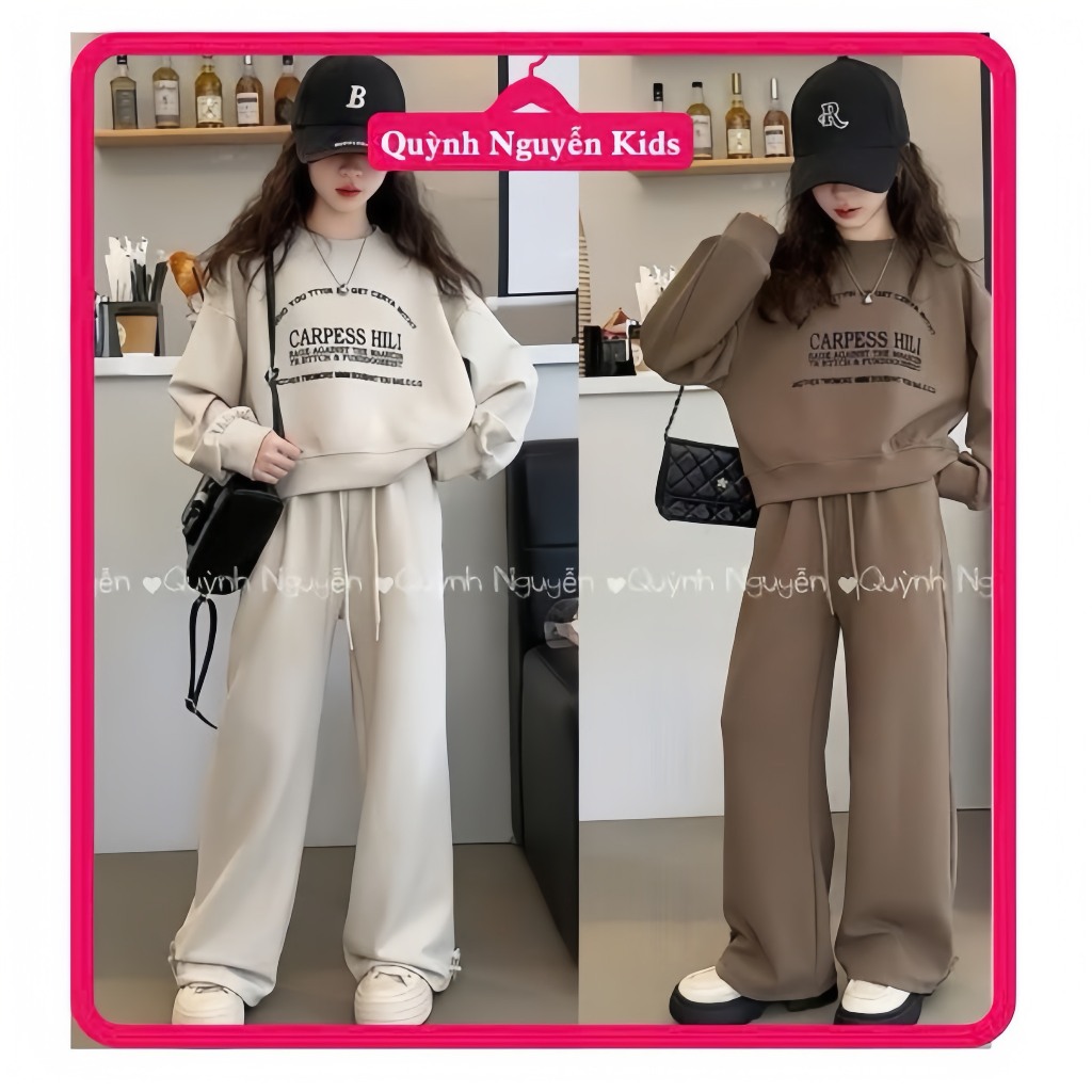 [20kg-52kg] Quần áo trẻ em bé gái, Bộ Nỉ Nâu, Ghi Dáng Xuông Cho Bé ( L8 ), Có Size Từ 20kg đến 52kg