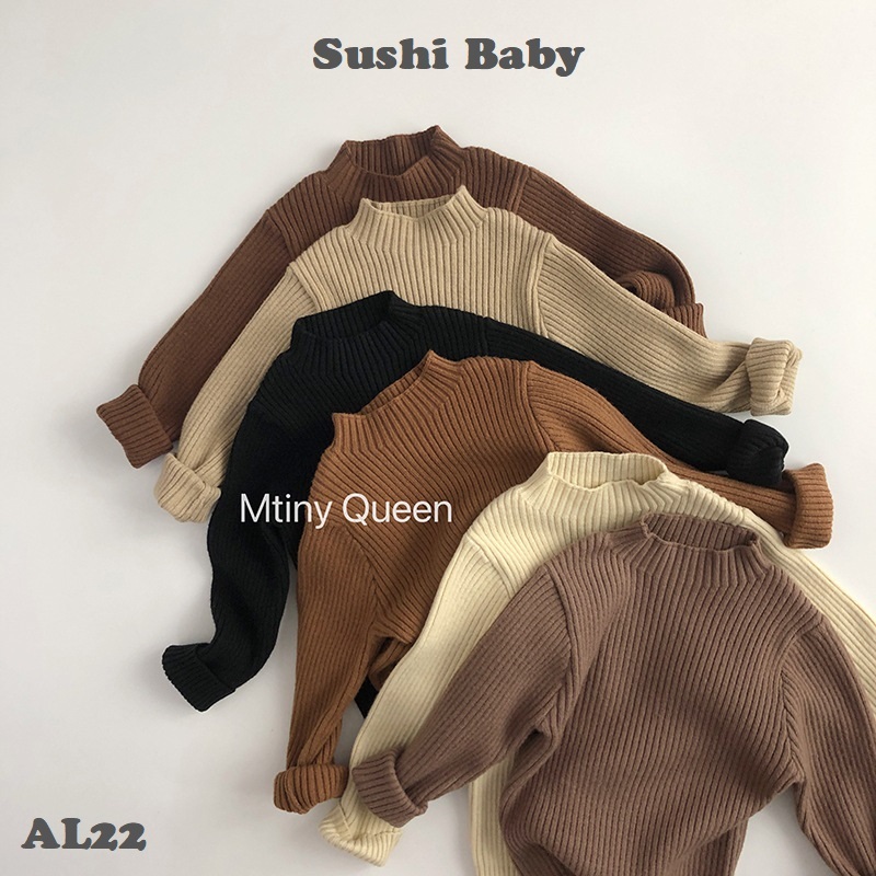 AL22 - Áo Len Gân Trơn Cổ 3 Phân Phong Cách Hàn Cho Bé - Sushi Baby