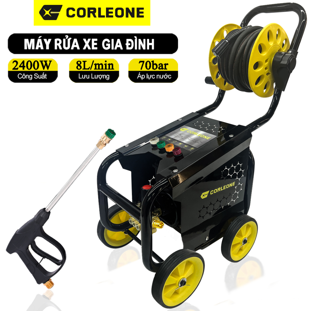 [Rulo 10M 2400W] Máy rửa xe cảm ứng từ áp lực cao Corleone G200 rulo quấn dây chỉnh áp rửa, rong rêu