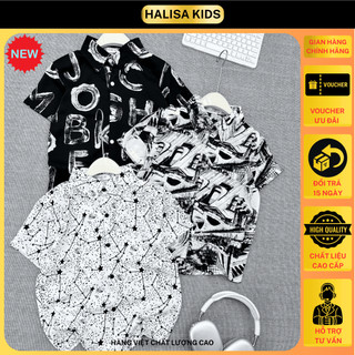 Áo Sơ Mi Bé Trai Halisa Kids KA01 Vải Lụa Hàn Mềm Mát Họa Tiết Mùa Hè Size 17-60kg