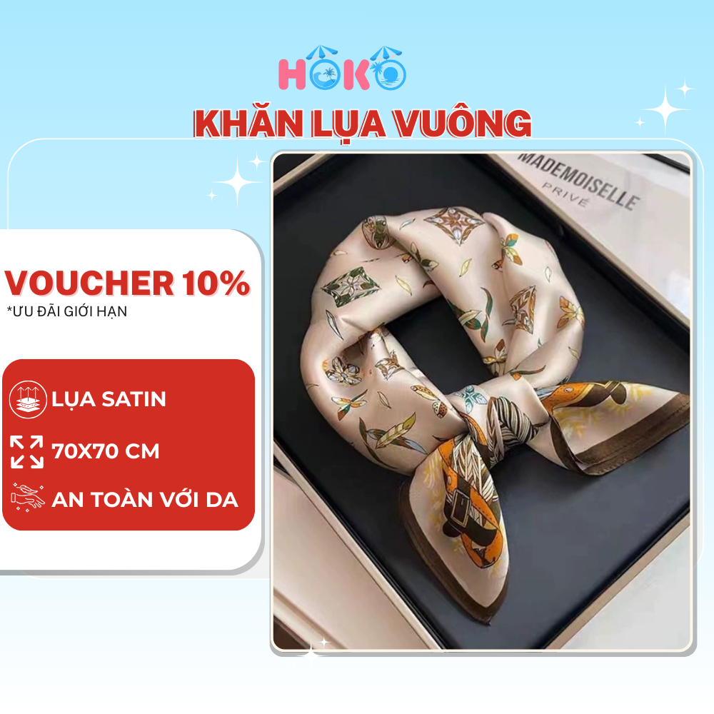 Khăn lụa vuông quàng cổ size 70*70 HOKO khăn choàng cổ turban thắt túi thắt áo bằng lụa