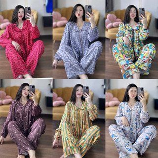  Bộ big sz pijama cổ SEN DÀI tay bo phồng tiểu thư  quần suông có túi Nữ phom áo babydoll cổ sen gọn 2 túi áo 