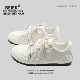 BEIER AUTH 100% Giày thể thao nữ beier giày sneaker beier nơ tiểu thư mầu trắng be 3538