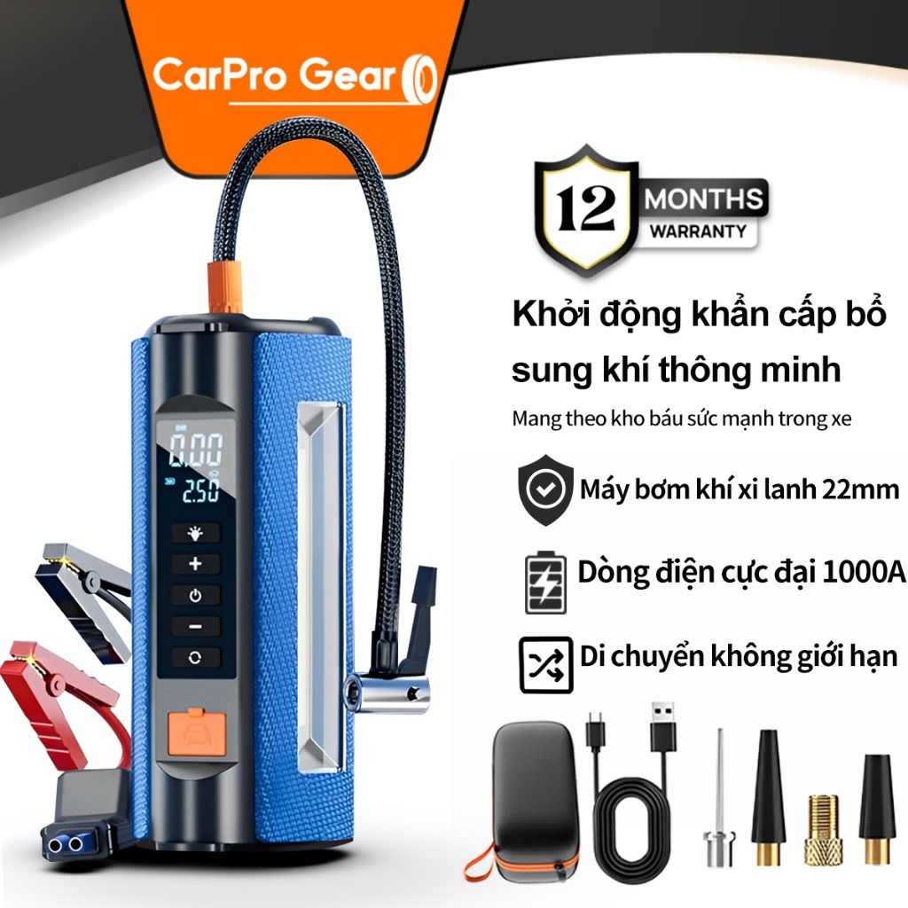 Máy Bơm Lốp 15000mAh Tích Hợp Kích Bình