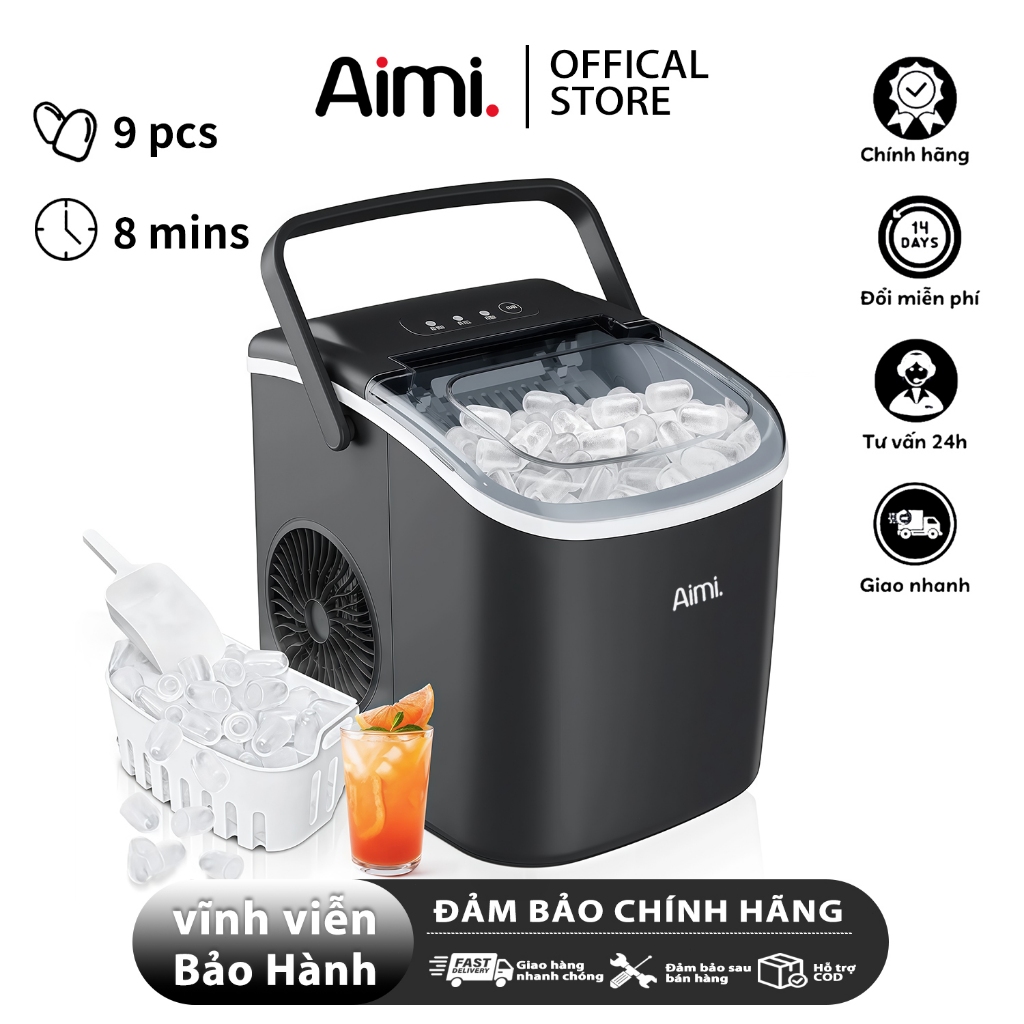 (Bản Mới 2025) Máy Làm đá Aimi 1.2L Gia Dụng Mini - Bảo Hành 1 Năm 1 đổi 1, Tiết Kiệm điện