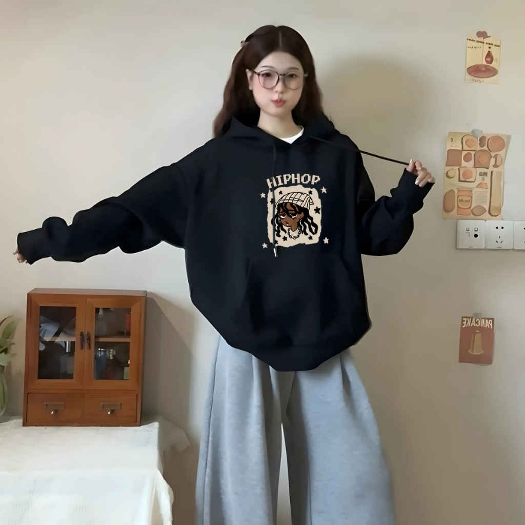 Áo hoodie We Tee local brand form rộng chất nỉ in hình cô gái Hiphop - NM8389