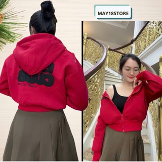  Áo khoác nỉ croptop thêu CLUB 3 túi thiết kế dễ thương mũ 2 lóp tay xỏ ngón 