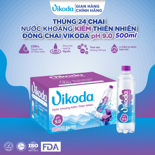  Nước khoáng kiềm thiên nhiên đóng chai VIKODA pH 9.0 trung hòa axit dư thừa - Thùng 24 chai 500ml 