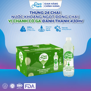 Nước khoáng ngọt đóng chai vị chanh có ga Đảnh Thạnh, bù khoáng chất tự nhiên - Thùng 24 chai 430ml