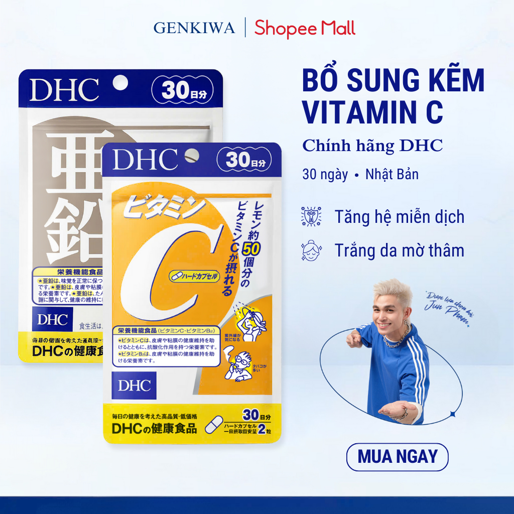 Combo Viên Uống DHC Vitamin C & Kẽm Hỗ Trợ Giảm Thâm Sáng Da (30 Ngày) - TPBVSK DHC Vitamin C & Zinc