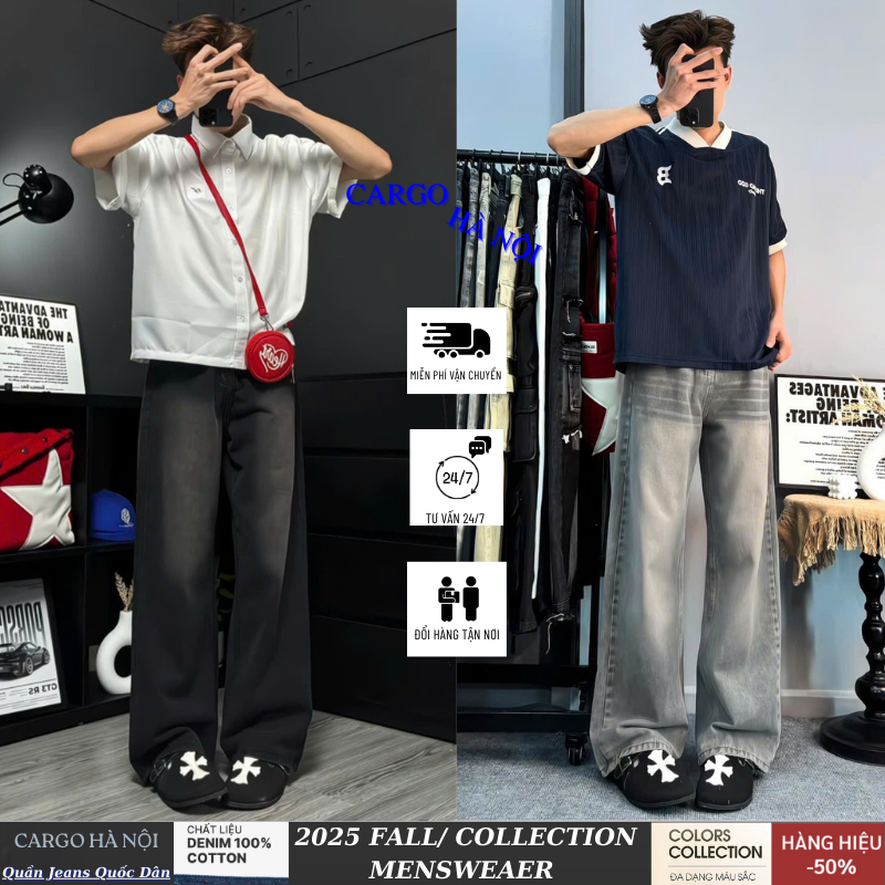 Quần Jean Nam Ống Suông Rộng Xám Wash Retro Cargo, Quần Jean Dáng Baggy Nam Lưng Cao Phong Cách Hàn Quốc The Jeans | BigBuy360 - bigbuy360.vn