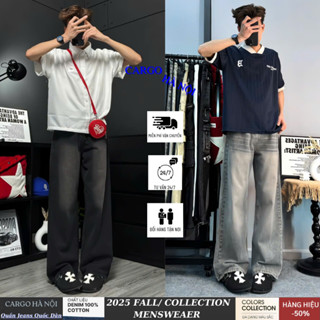 Quần Jean Nam Ống Suông Rộng Xám Wash Retro Cargo, Quần Jean Dáng Baggy Nam Lưng Cao Phong Cách Hàn Quốc The Jeans