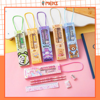 Set 5 Món Đồ Dùng Học Tập Cute – Quà Tặng Dịp 20/10, Noel Cho Học Sinh Giá Rẻ, Dễ Thương, Đầy Đủ Thước Gôm Bút Chì Chuốt