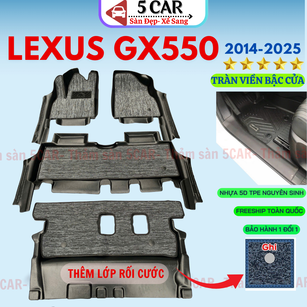 Thảm lót sàn NHỰA đúc TPE 5D xe Lexus GX550 / GX 550 2024- 2025, Mẫu Tràn viền bậc cửa - MẪU BẬC DÀI