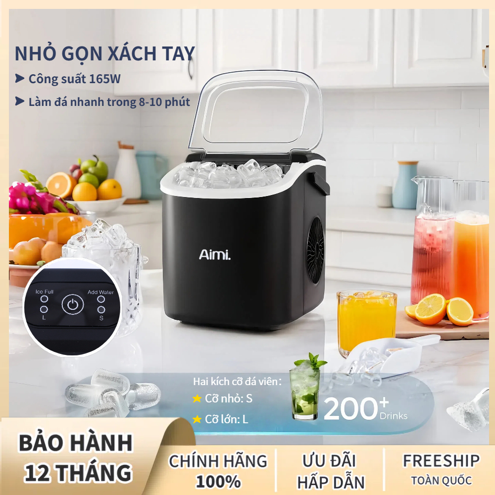 Aimi-Máy làm đá mini công suất lớn hoàntoàn tự động 12kg đá Tạo Đá Siêu Tốc Trong 6-10 Phút [BH 2 năm]