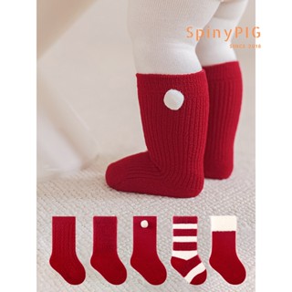  Tất chân cho bé trai bé gái 0-3 tuổi cao cổ lông dày ấm mềm màu đỏ cho mùa tết giáng sinh thu đông 