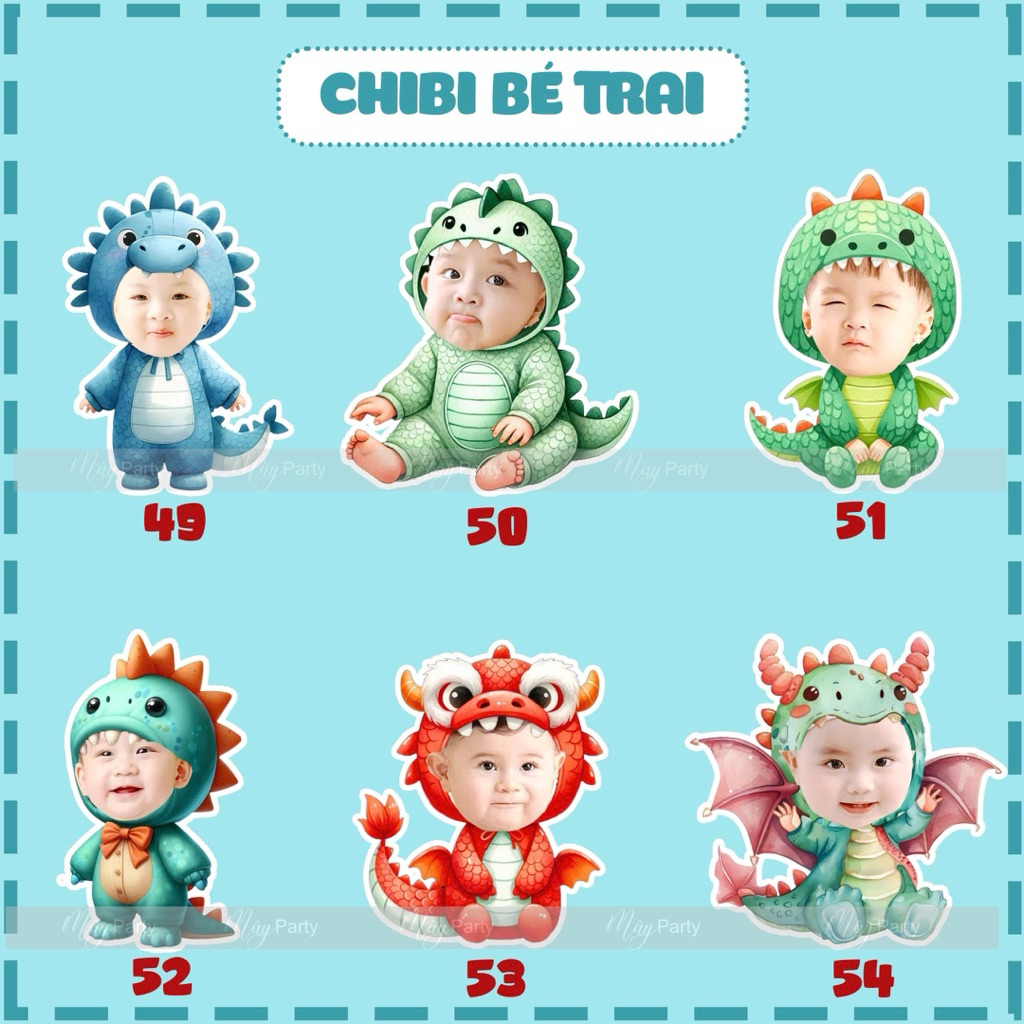 [2] Chibi sinh nhật, thôi nôi cho bé Trai - FREE thiết kế - gửi mẫu trước khi in
