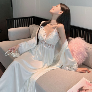  SP.861 Set váy ngủ lụa hai dây ren hoa kèm áo choàng dáng dài QCCC 