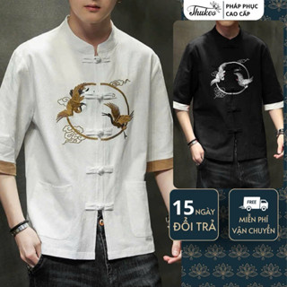 (MA77) Pháp phục đi chùa THUKEO mẫu nam thêu phượng chất đũi xước mới cao cấp