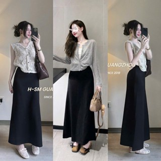 (Size S/M) METWO. - Chân váy zip mì maxi suông đen trơn xoè dài midi basic cạp chun dày dặn ulzzang tiểu thư Hàn Quốc