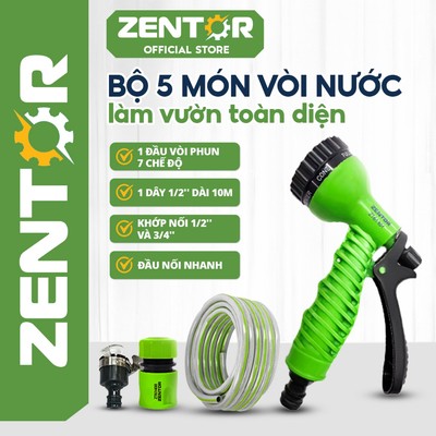 Bộ vòi nước tăng áp Zentor vòi xịt nước 20M chất liệu PVC áp suất cao rửa xe tưới cây làm vườn