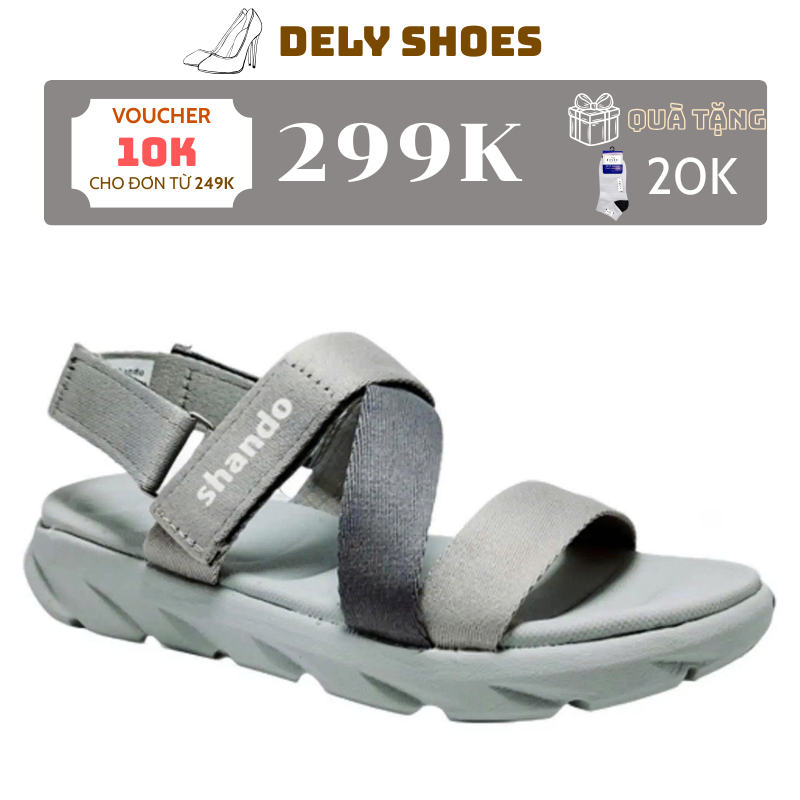 Dép Quai Hậu Đi Học, Giày Sandal Đi Học SHANDO F6 Sport XÁM NHẠT ĐẬM, Quai dù Cao 3 Phân (Nam Nữ) DE